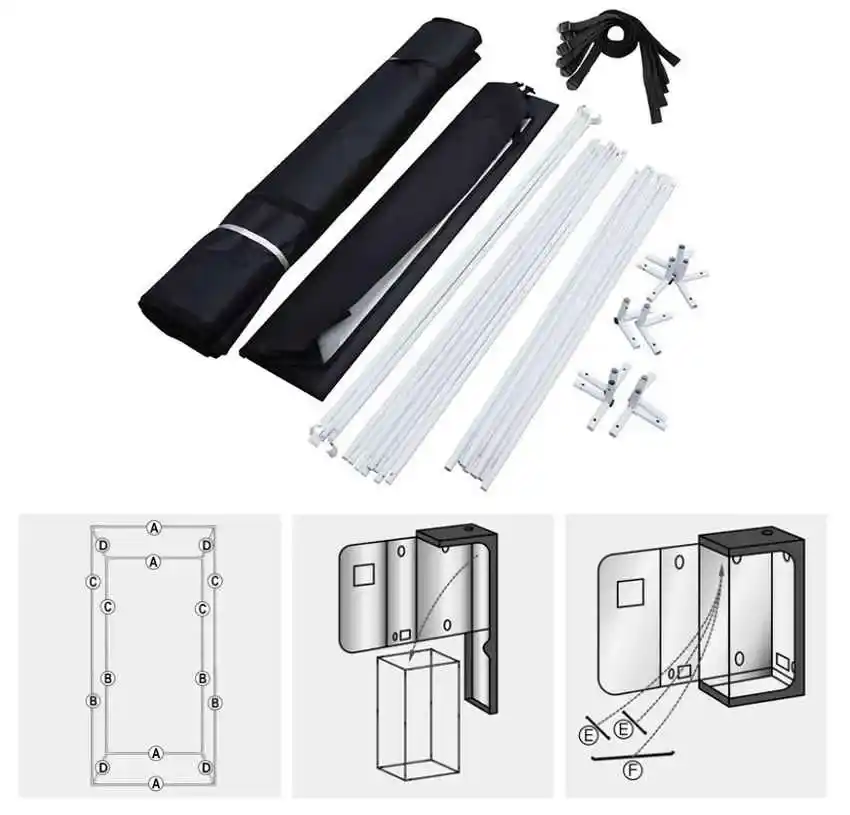 120x120x200 bitki çadırının metal taşıyıcı barları ve fan havalandırma portu