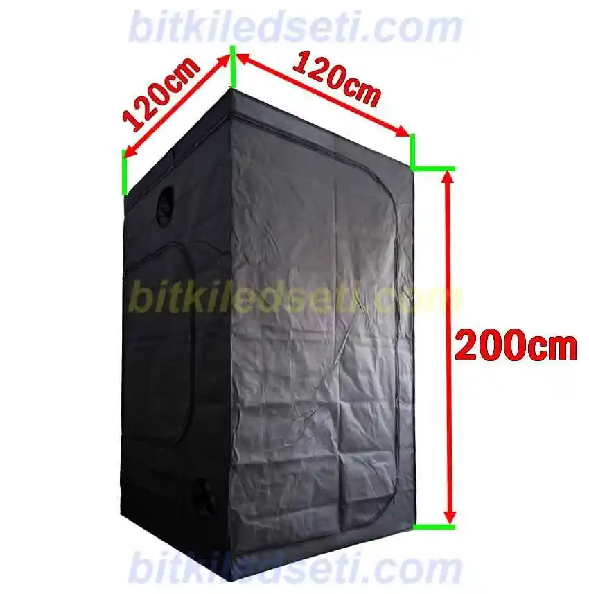 120x120x200 bitki çadırının metal taşıyıcı barları ve fan havalandırma portu