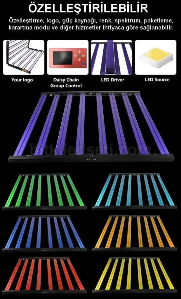 700W F8 Max 5 Spektrum & Sertifikalı 21 , F8 lamba üzerindeki 3000K, 5000K, kırmızı, UV ve IR diyotların yakından görünümü