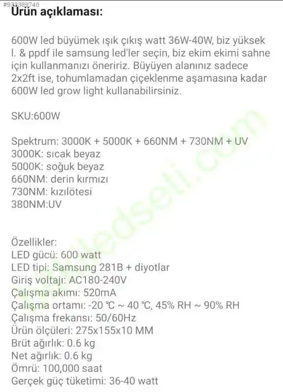 Samsung LM281B 60W Bitki Lambası 17 60 watt Samsung LM281B Quantum Tam Spektrum Reflektörlü LED Bitki Büyütme Lambası
