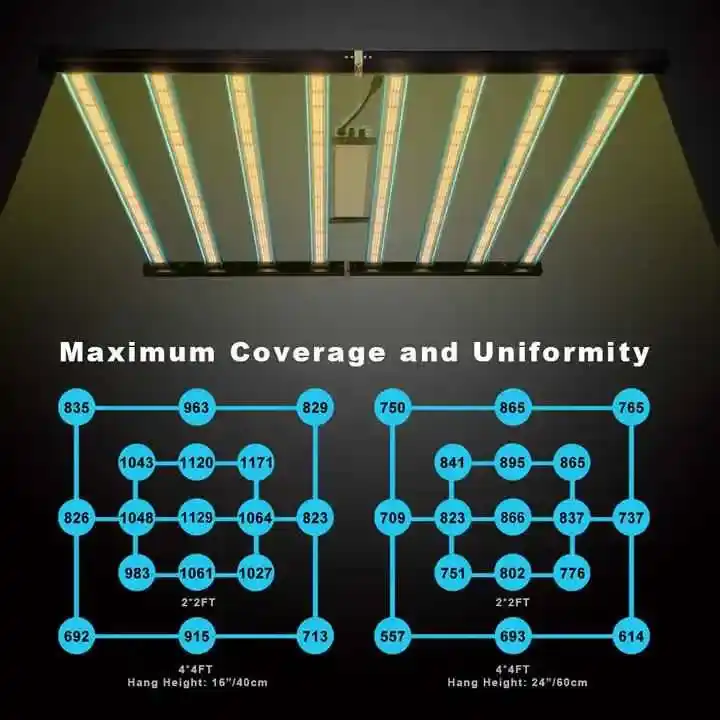 650W 5x5 Katlanabilir Lamba 12 650W Katlanabilir Lamba'nın bir yetiştirme alanı üzerindeki maksimum kapsama ve homojen ışık dağılımı şeması