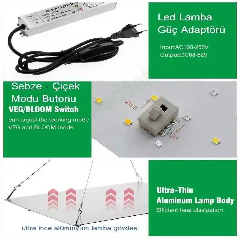 120W Quantum Board QBK1200Plus 5 QBK1200Plus 120W lambanın VEG/BLOOM seçim anahtarı ve dimmer düğmesi