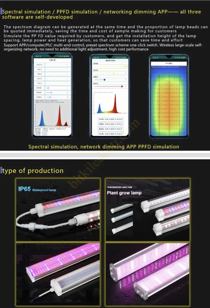30W 120cm IP65 Akıllı Sera Lambası Akıllı Spektrum Kontrollü Yeni Nesil Sera Lambası